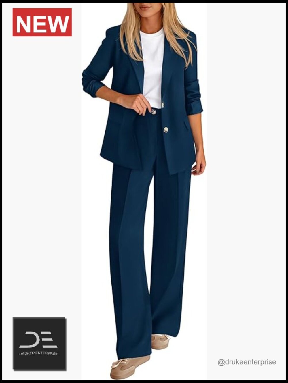 2 Piece Business Suit Set Blazer Wide Leg Pantsuit for Work Interview Wedding
